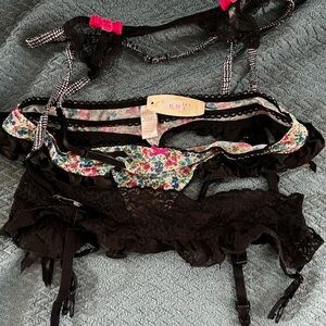 BUNDLE (3) VS Black and Pink Lace Garter Belts Size XS-S